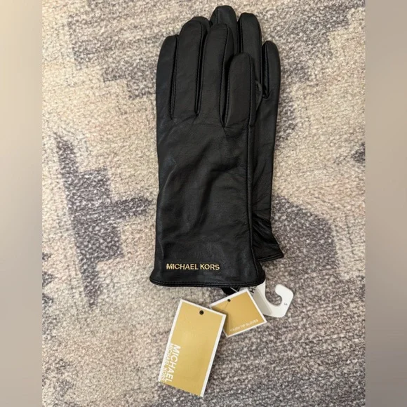 Michael Kors Women’s Black Genuine Leather Gloves with Touch Tip size small - Picture 3 of 3